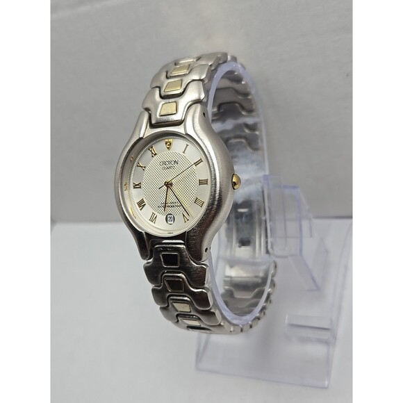 Croton Unisex Quartz 36mm Two Tone 23K Gold Plated Watch Date New Battery Japan - Picture 2 of 11